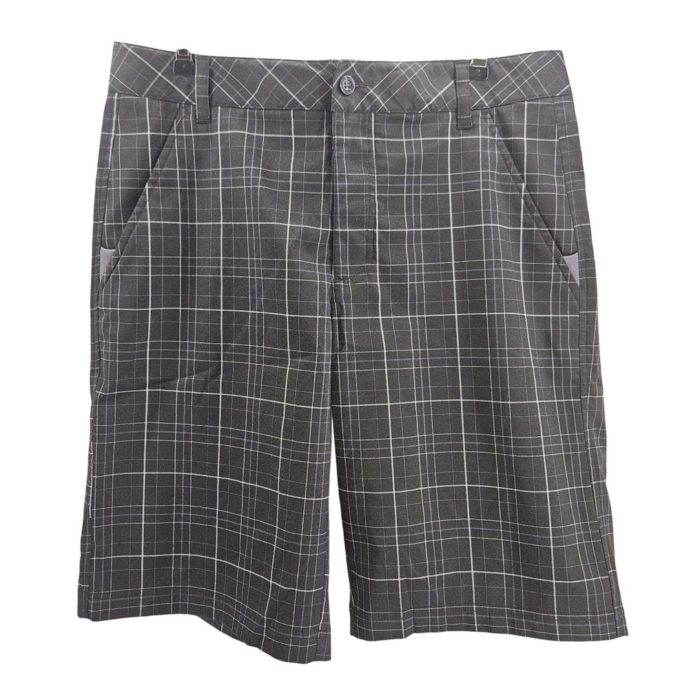 Fila Sport Golf Shorts‎ Lightweight Mens Size 32 Black Gray Plaid Chino 10" Rise